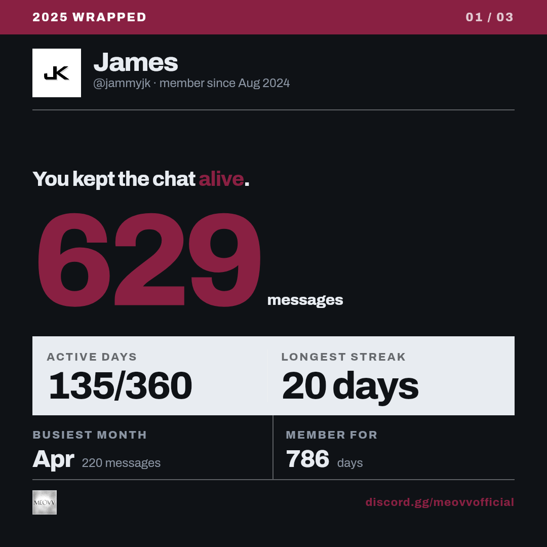 James's 2025 Wrapped, card 1 of 3