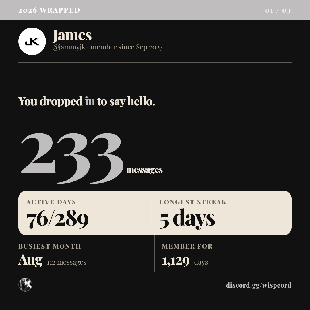 James's 2026 Wrapped, card 1 of 3